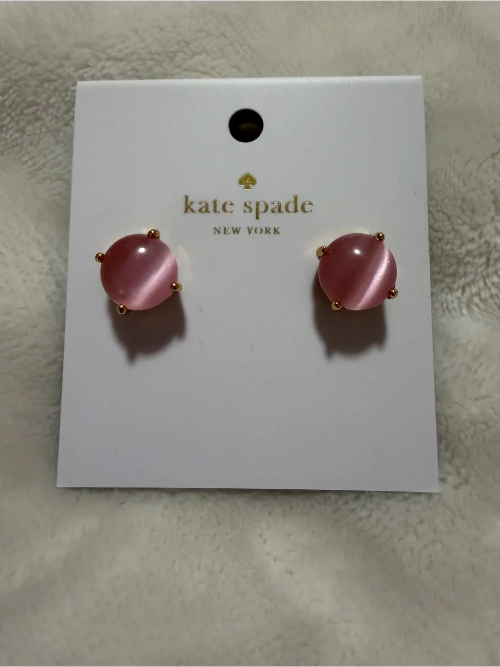 Kate Spade Gold-Trim Pink Cat's Eye Stud Earrings NWT - Picture 2 of 3
